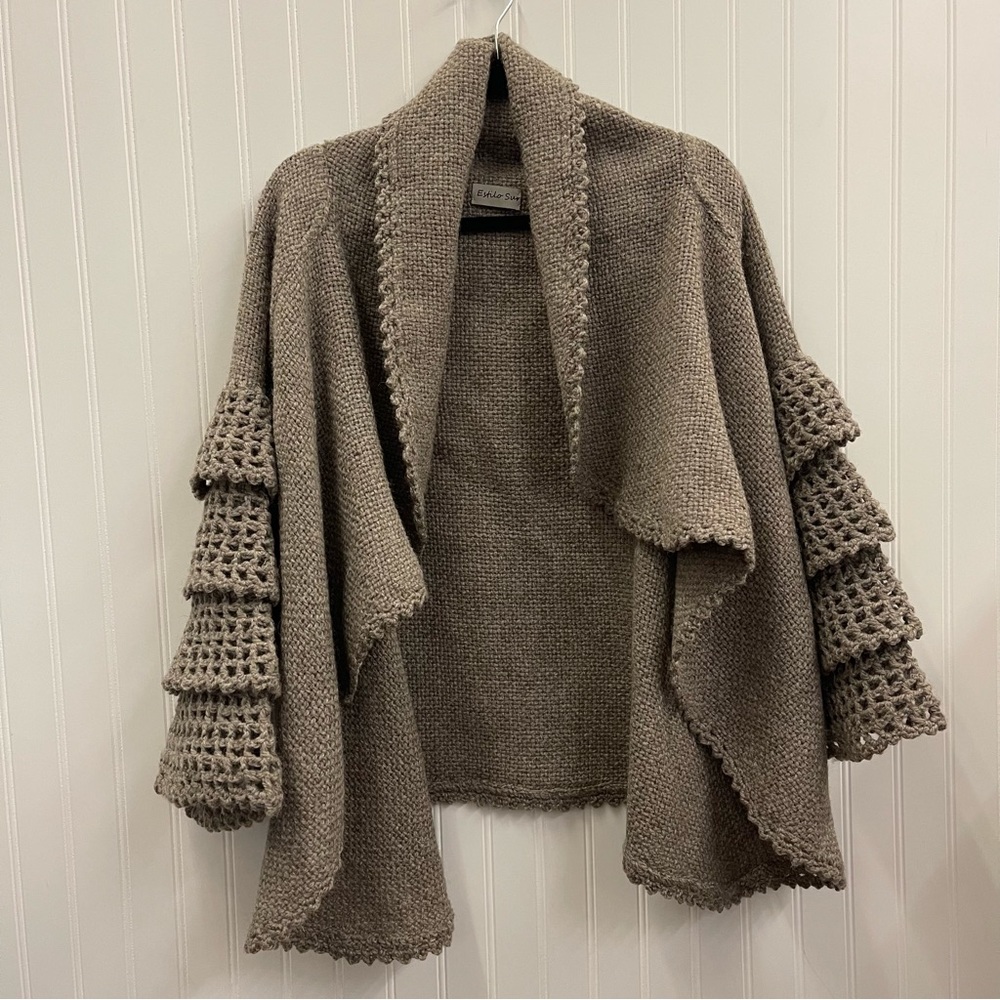 Estilo Sur Heavy Knit Waterfall Collar Open Front Cardigan Tiered Sleeves